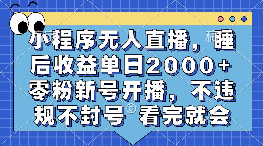小程序无人直播，睡后收益单日2000+ 零粉新号开播，不违规不封号 看完就会-免费网赚资源网