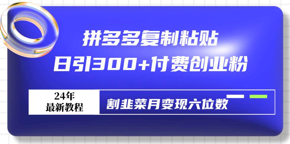 拼多多复制粘贴日引300+付费创业粉，割韭菜月变现六位数最新教程！-免费网赚资源网