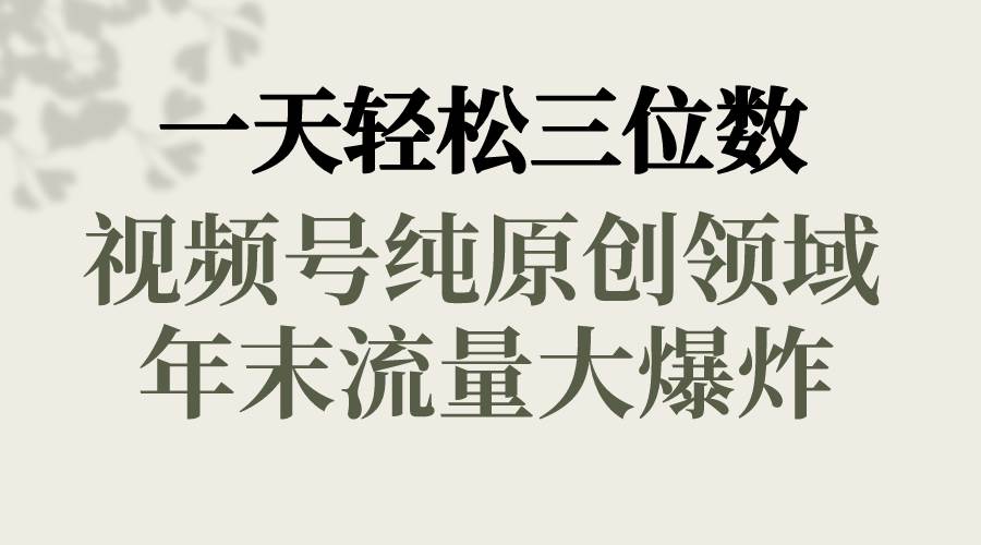 一天轻松三位数，视频号纯原创领域，春节童子送祝福，年末流量大爆炸-免费网赚资源网