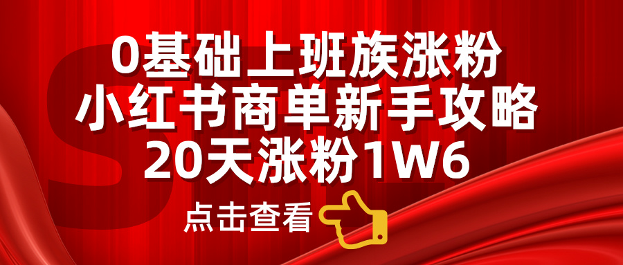 0基础上班族涨粉，小红书商单新手攻略，20天涨粉1.6w-免费网赚资源网