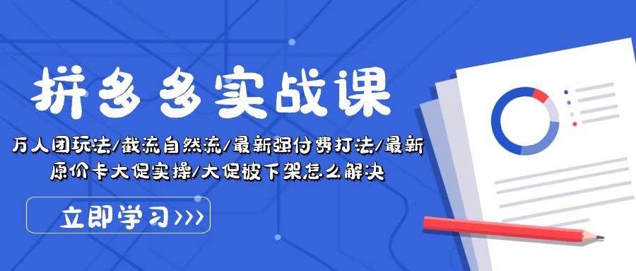 拼多多·实战课：万人团玩法/截流自然流/最新强付费打法/最新原价卡大促..-免费网赚资源网