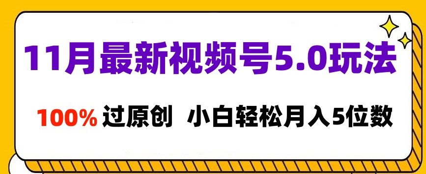 11月最新视频号5.0玩法，100%过原创，小白轻松月入5位数-免费网赚资源网