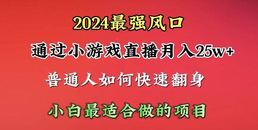 2024年最强风口，通过小游戏直播月入25w+单日收益5000+小白最适合做的项目-免费网赚资源网