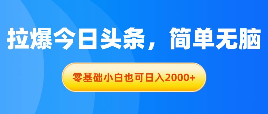 拉爆今日头条，简单无脑，零基础小白也可日入2000+-免费网赚资源网