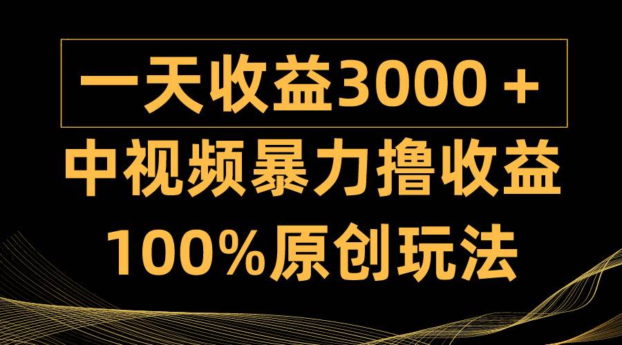 中视频暴力撸收益，日入3000＋，100%原创玩法，小白轻松上手多种变现方式-免费网赚资源网