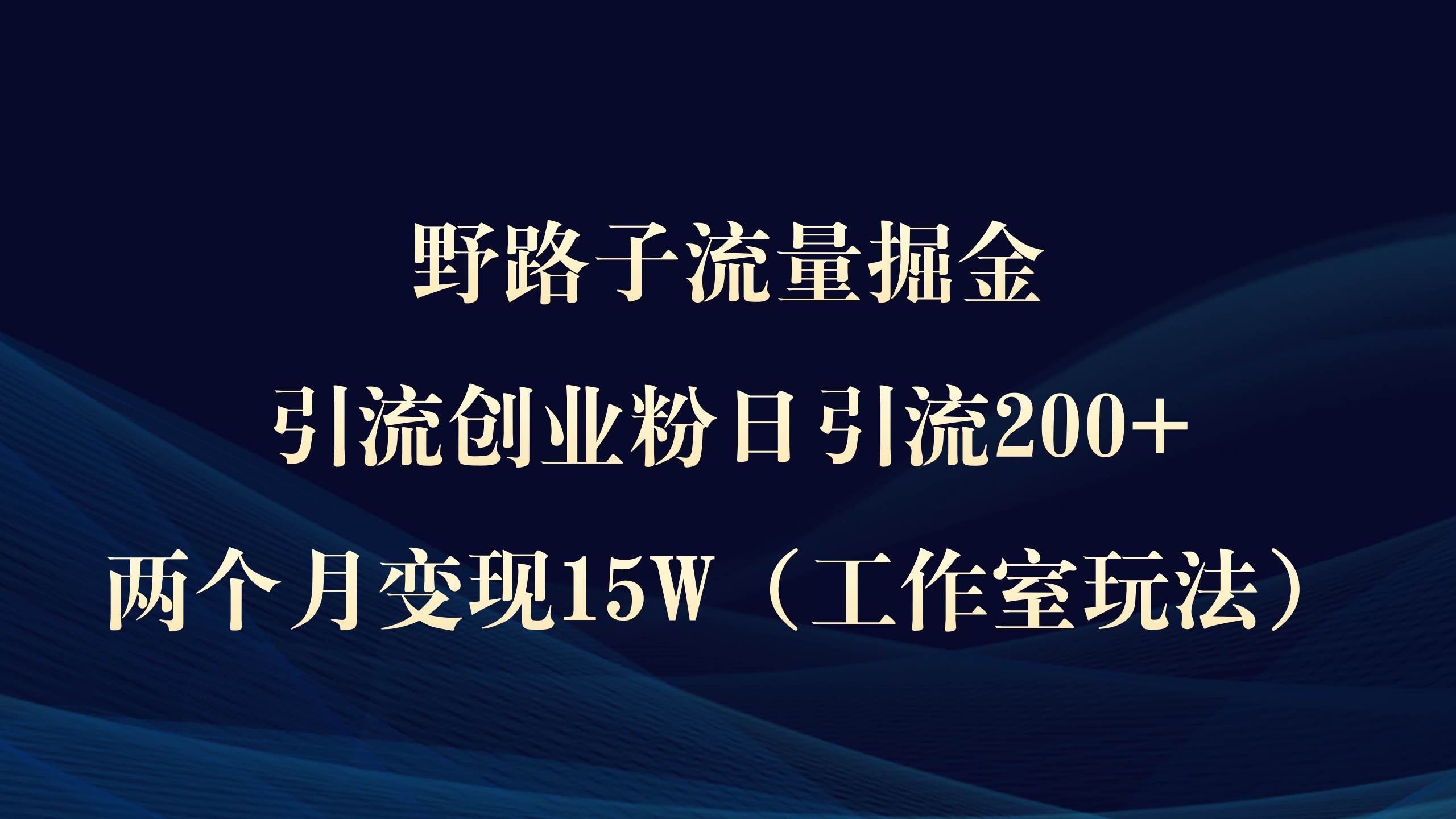 野路子流量掘金，引流创业粉日引流200+，两个月变现15W（工作室玩法））-免费网赚资源网