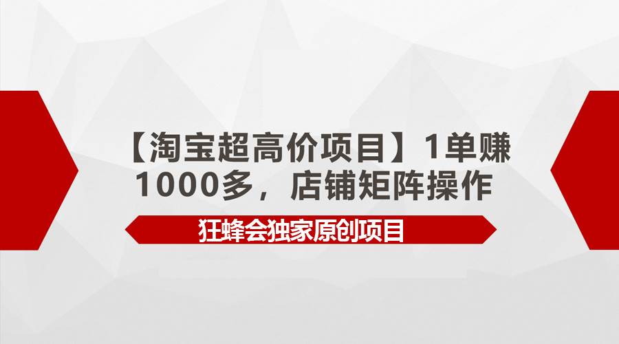 【淘宝超高价项目】1单赚1000多，店铺矩阵操作-免费网赚资源网