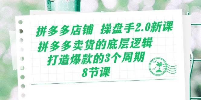 拼多多店铺 操盘手2.0新课，拼多多卖货的底层逻辑，打造爆款的3个周期-8节-免费网赚资源网