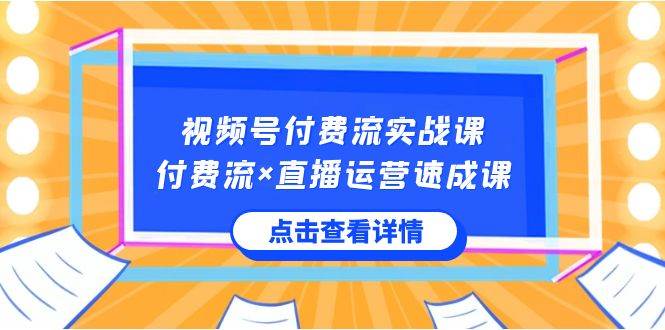 视频号付费流实战课，付费流×直播运营速成课，让你快速掌握视频号核心运..-免费网赚资源网