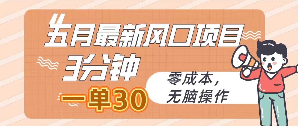 五月最新风口项目，3分钟一单30，零成本，无脑操作-免费网赚资源网